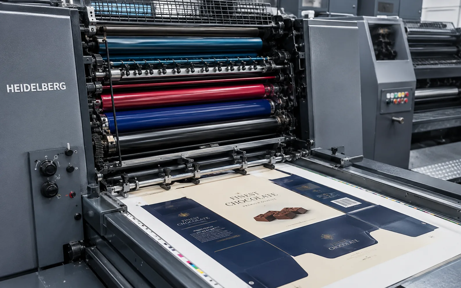 High-speed offset printing press for custom boxes