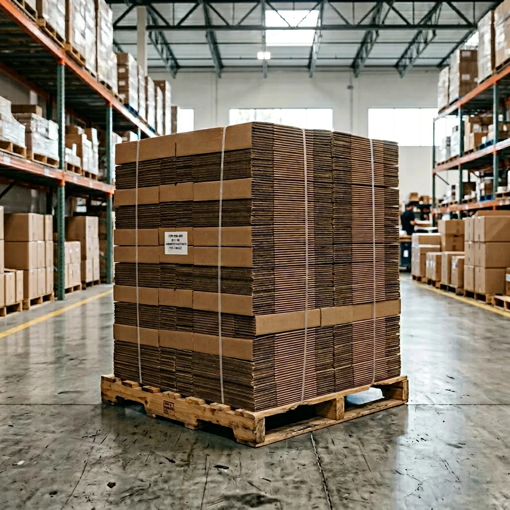 Flat-packed corrugated boxes on pallet logistics