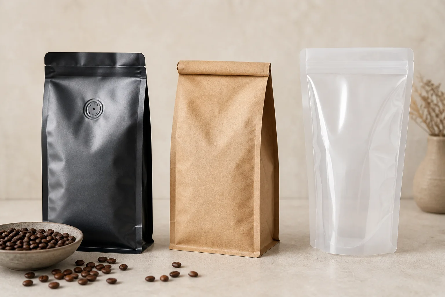 aluminum foil coffee bag vs kraft paper vs plastic pouch comparison