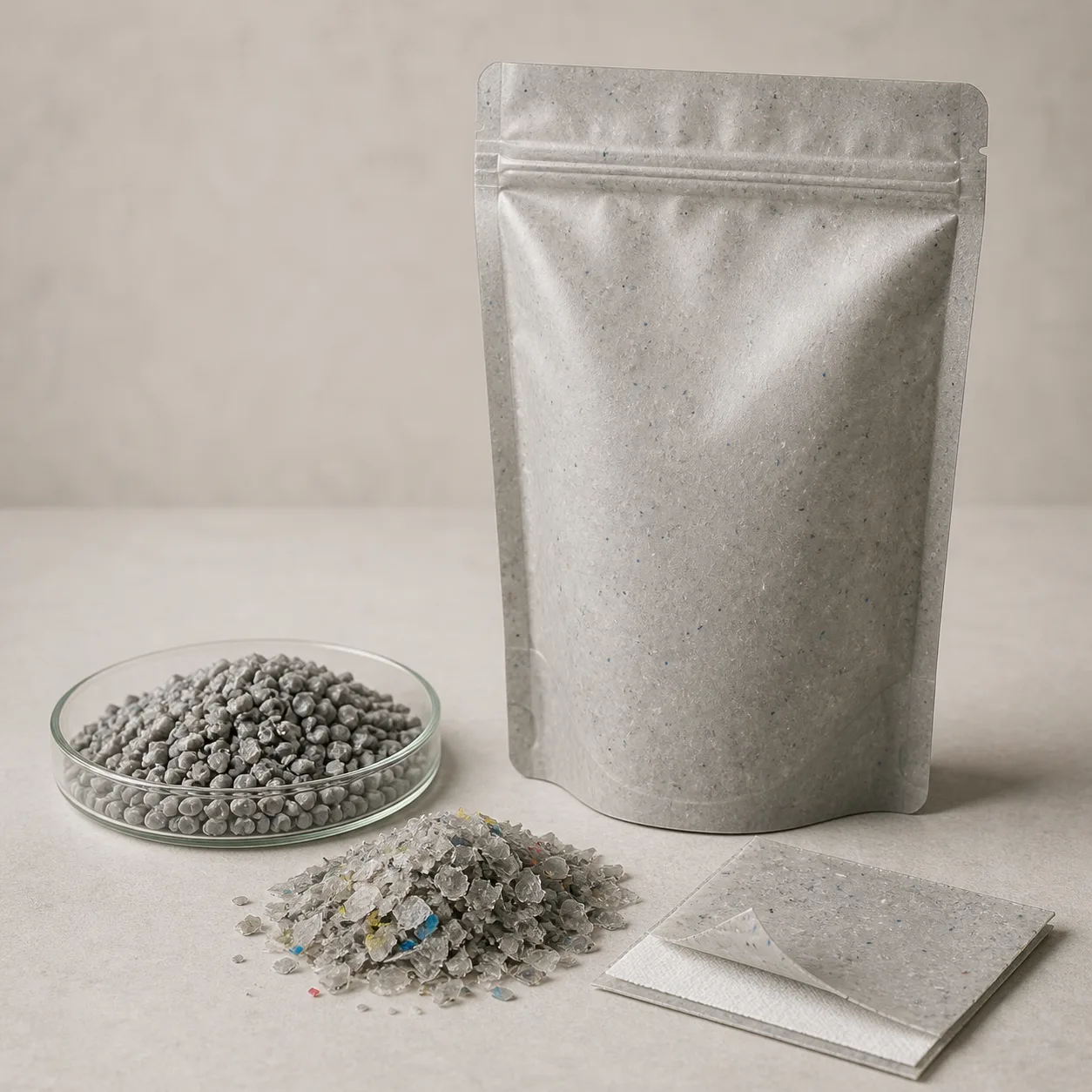 GRS certified PCR recycled plastic packaging texture