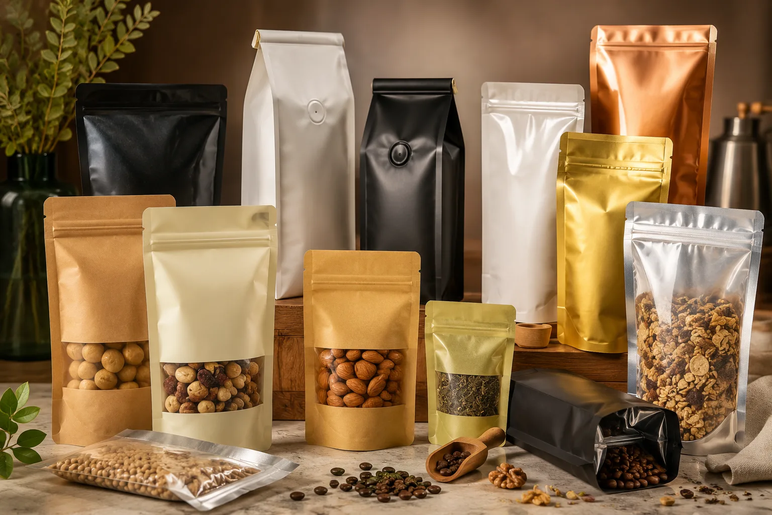 Food packaging applications including stand-up pouches for various products
